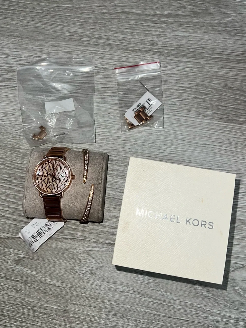 Michael Kors Rose Gold Logo Pattern Watch with Matching Bangle Set